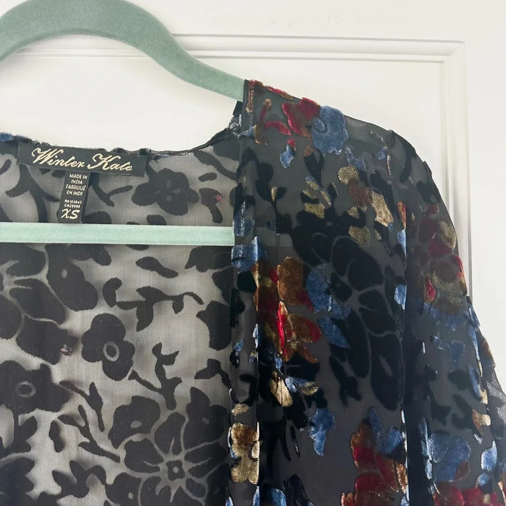 Winter Kate‎ Kimono Topper Floral Velvet Burnout Bohemian kimono silk XS